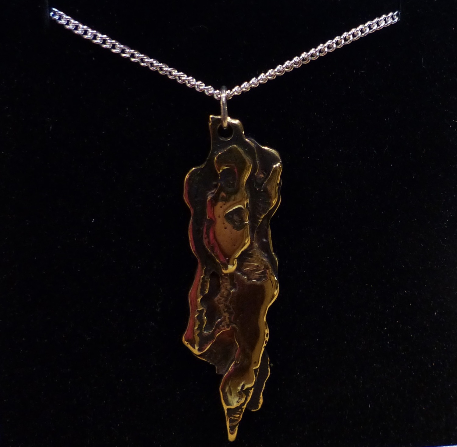 Brass Contour pendant with silver chain