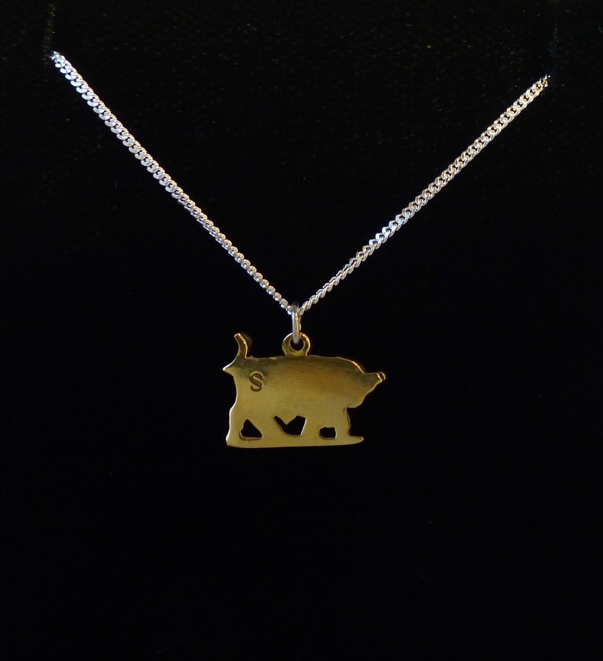 Irish pence bull cut-out with silver chain brass reverse side