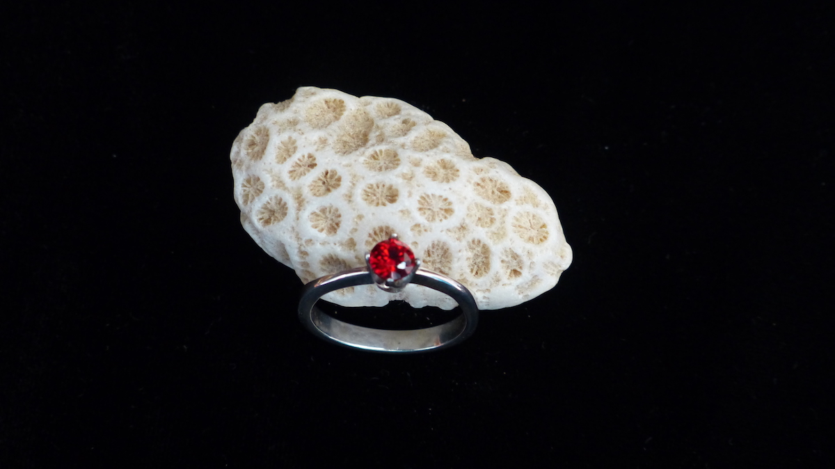 Silver ruby red ring from above