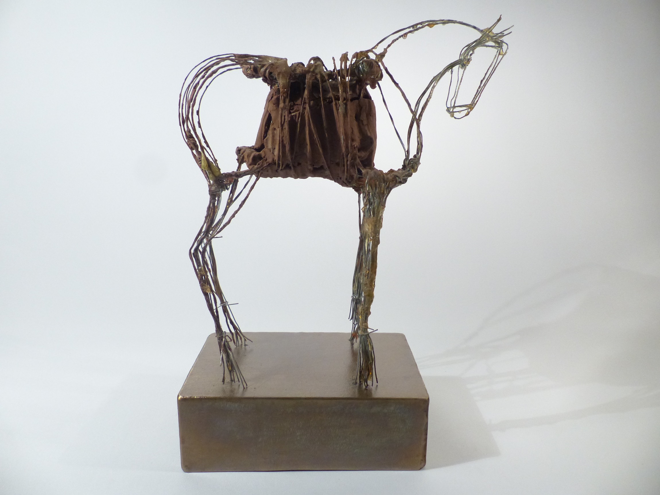 Sketch of horse in wire, resin, clay, and stainless steel
