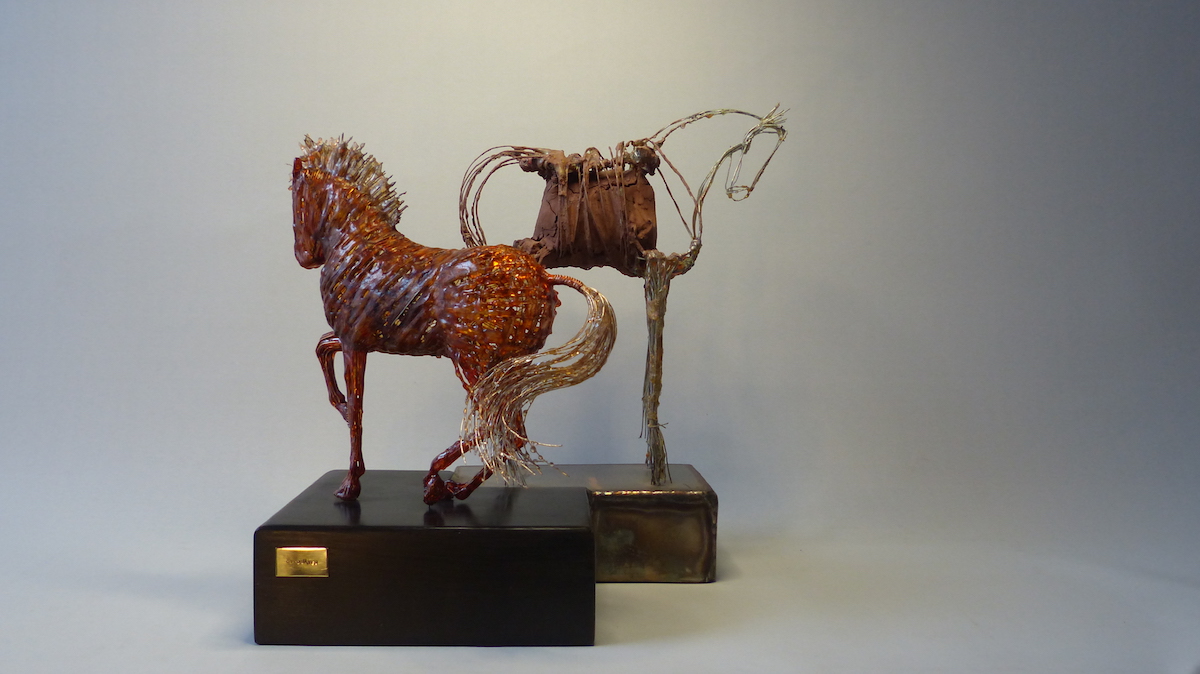 Horses of wire, resin, and clay