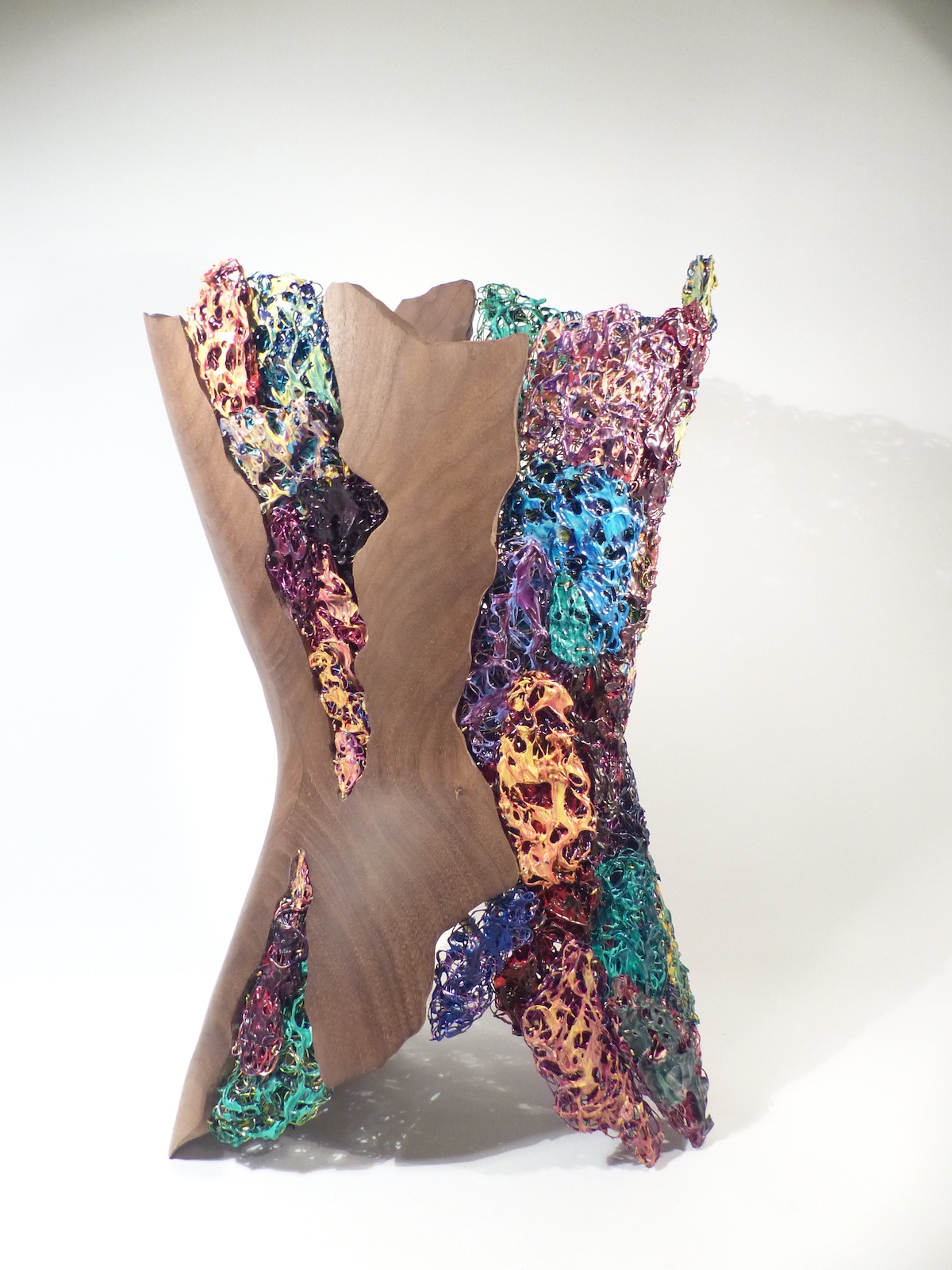 Walnut and paint dragged enamelled wire torso front