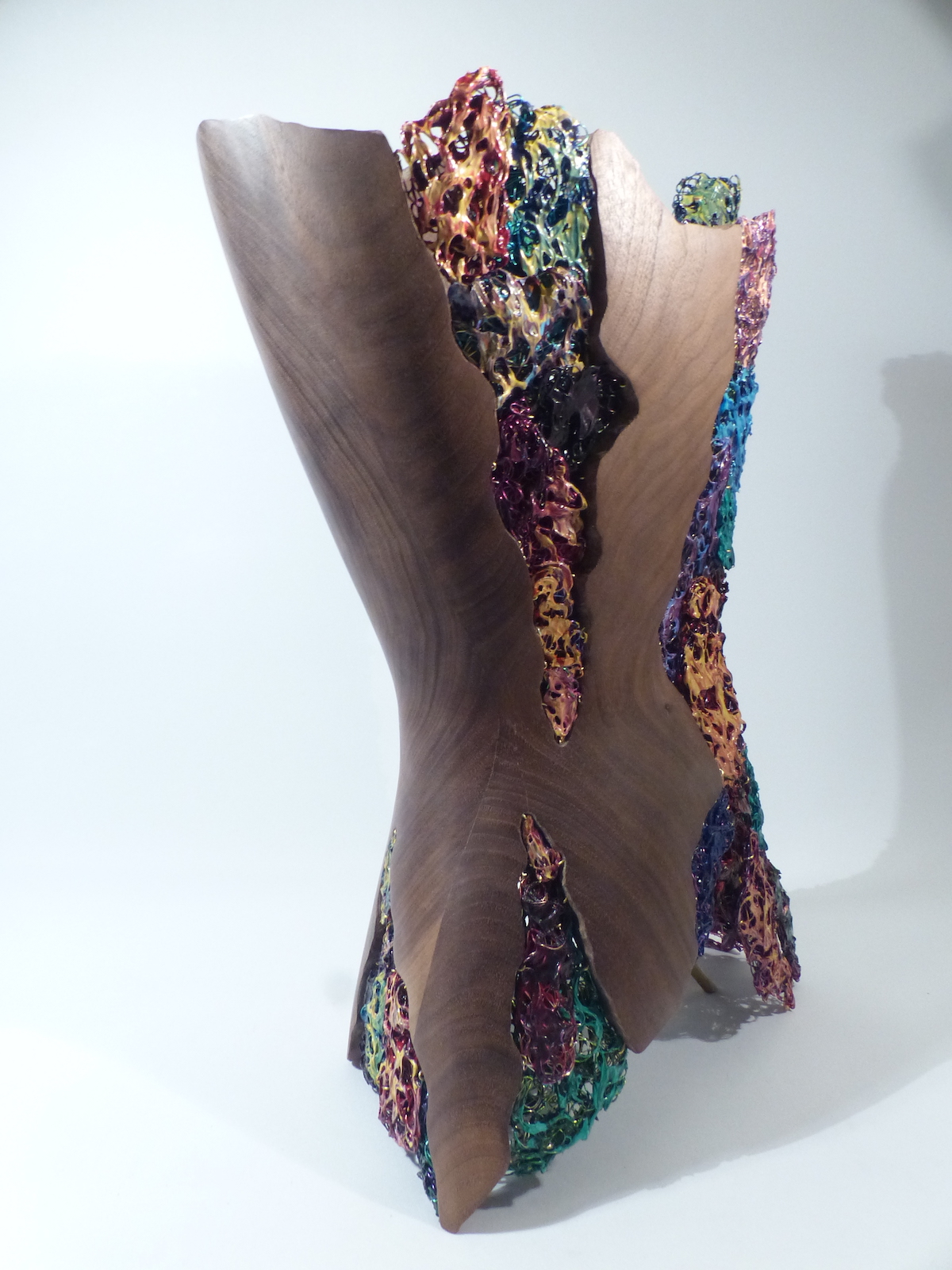 Walnut and paint dragged enamelled wire torsofront wood side