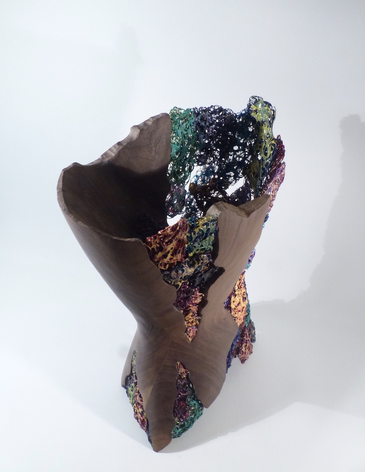 Walnut and paint dragged enamelled wire torsofront wood side top