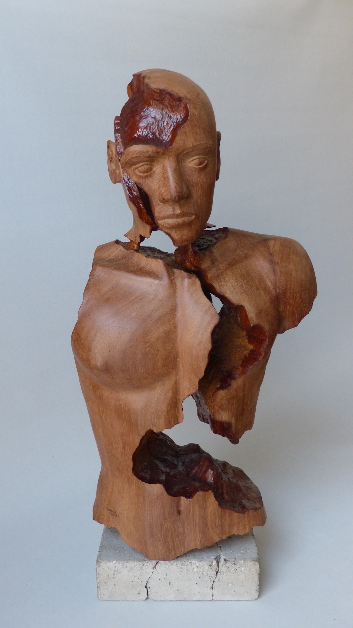 Teak hardwood sculpture of male front right