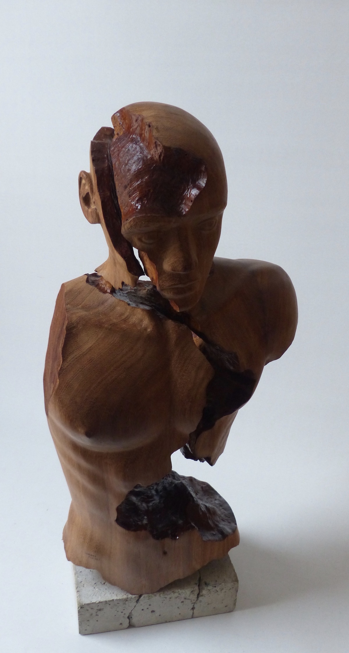 Teak Hardwood sculpture of male with colourful crochet