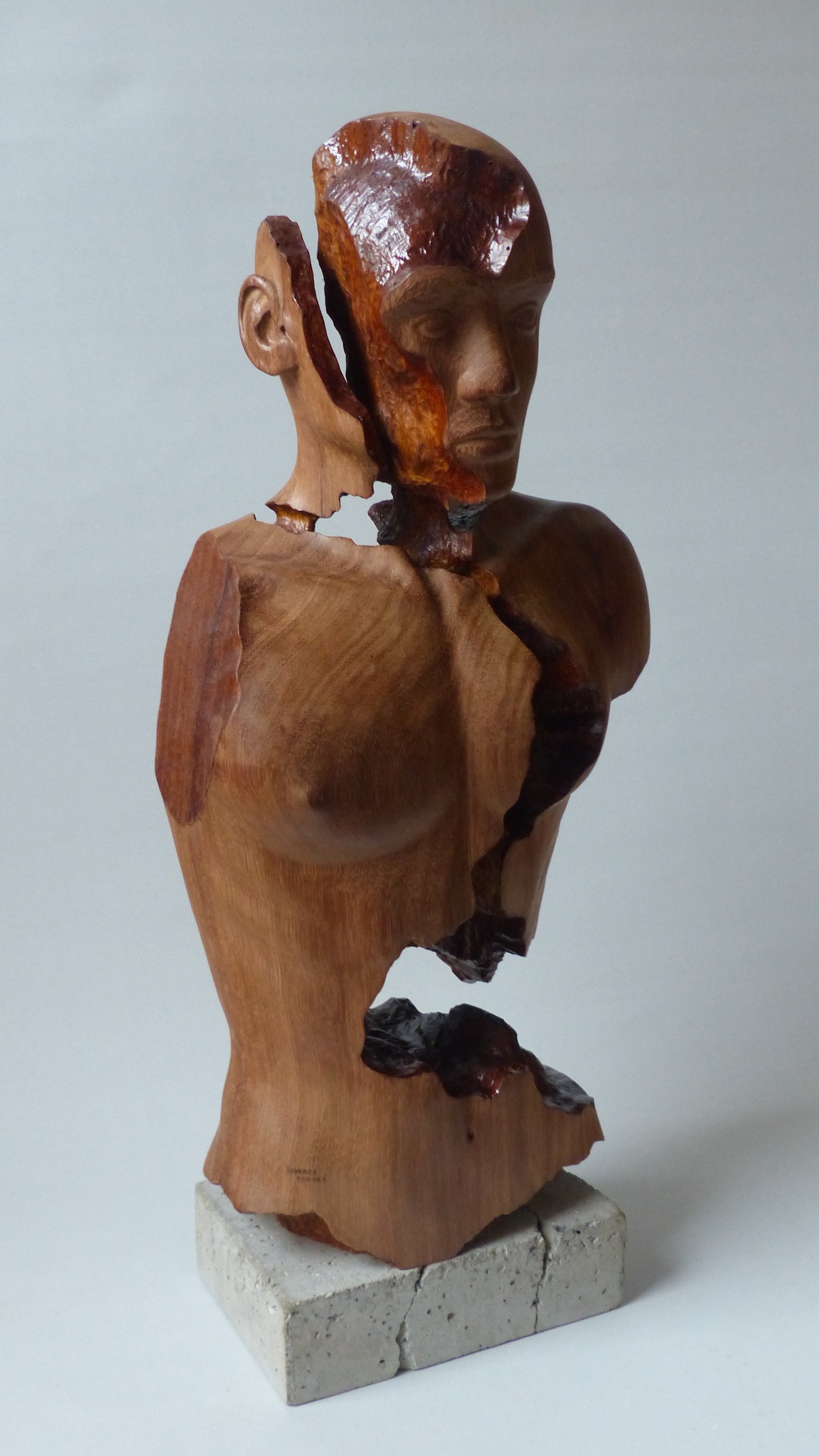 Teak hardwood sculpture of male front right