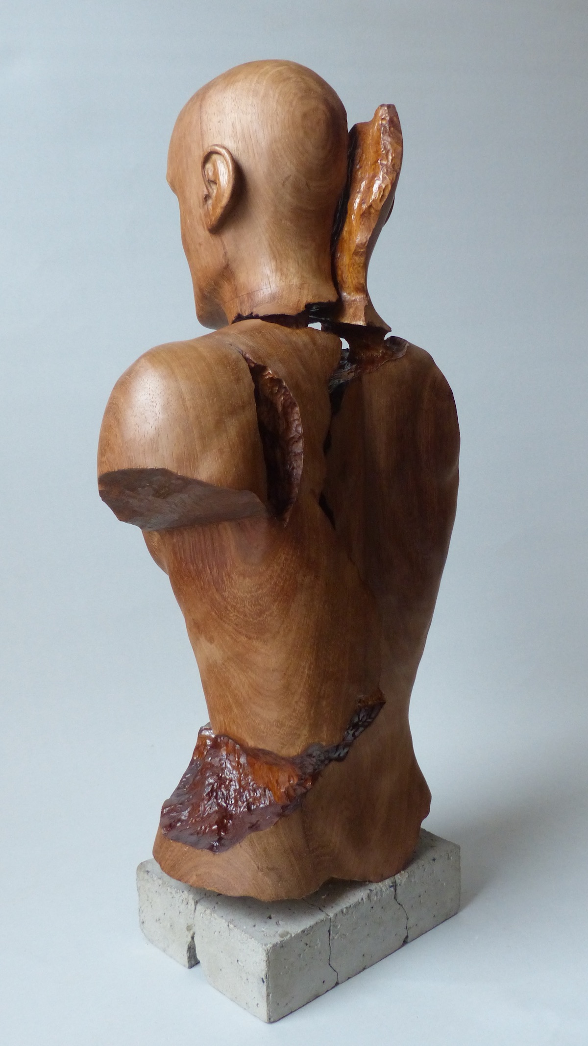 Teak hardwood sculpture of male left back