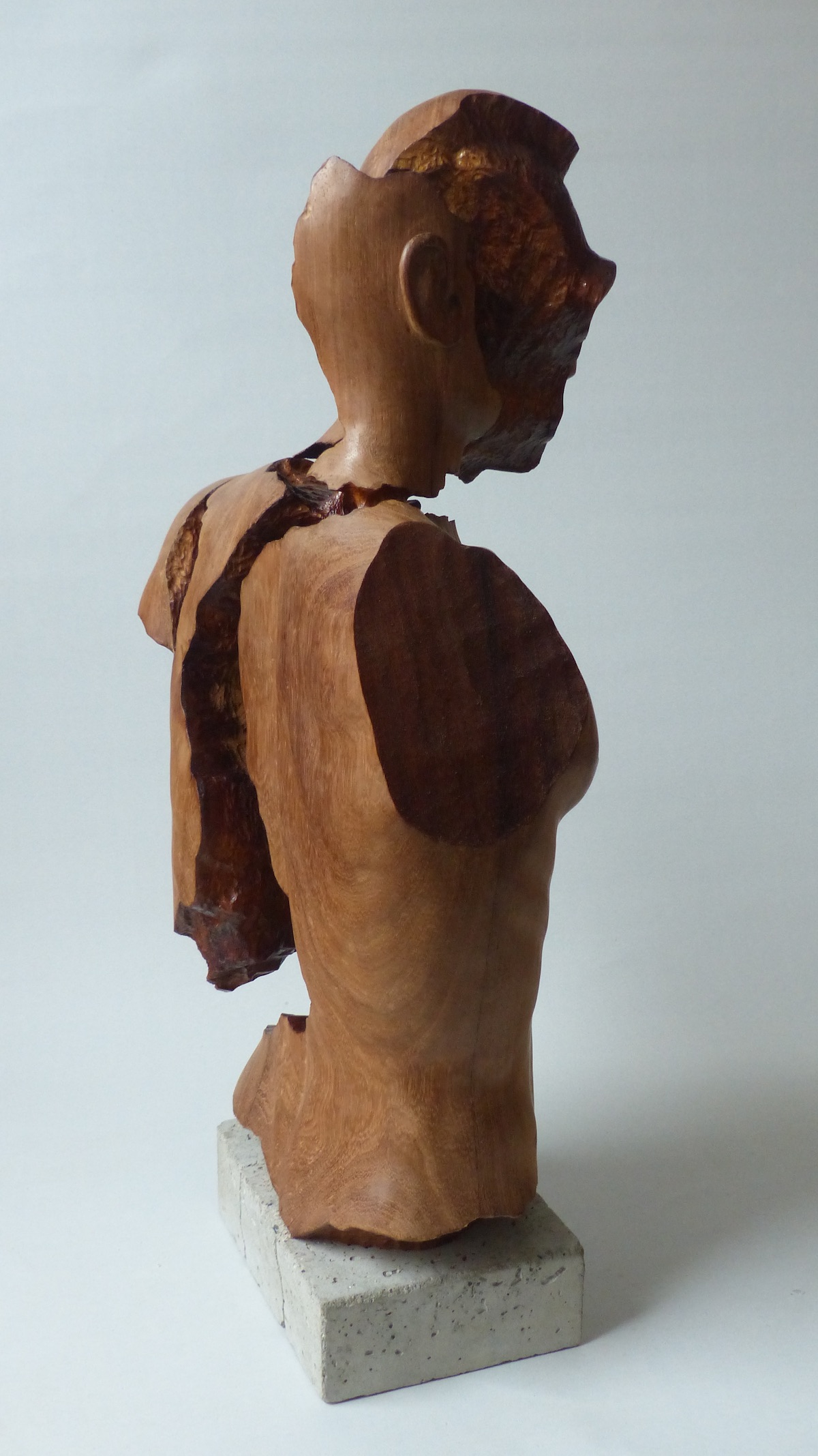 Teak hardwood sculpture of male right side back