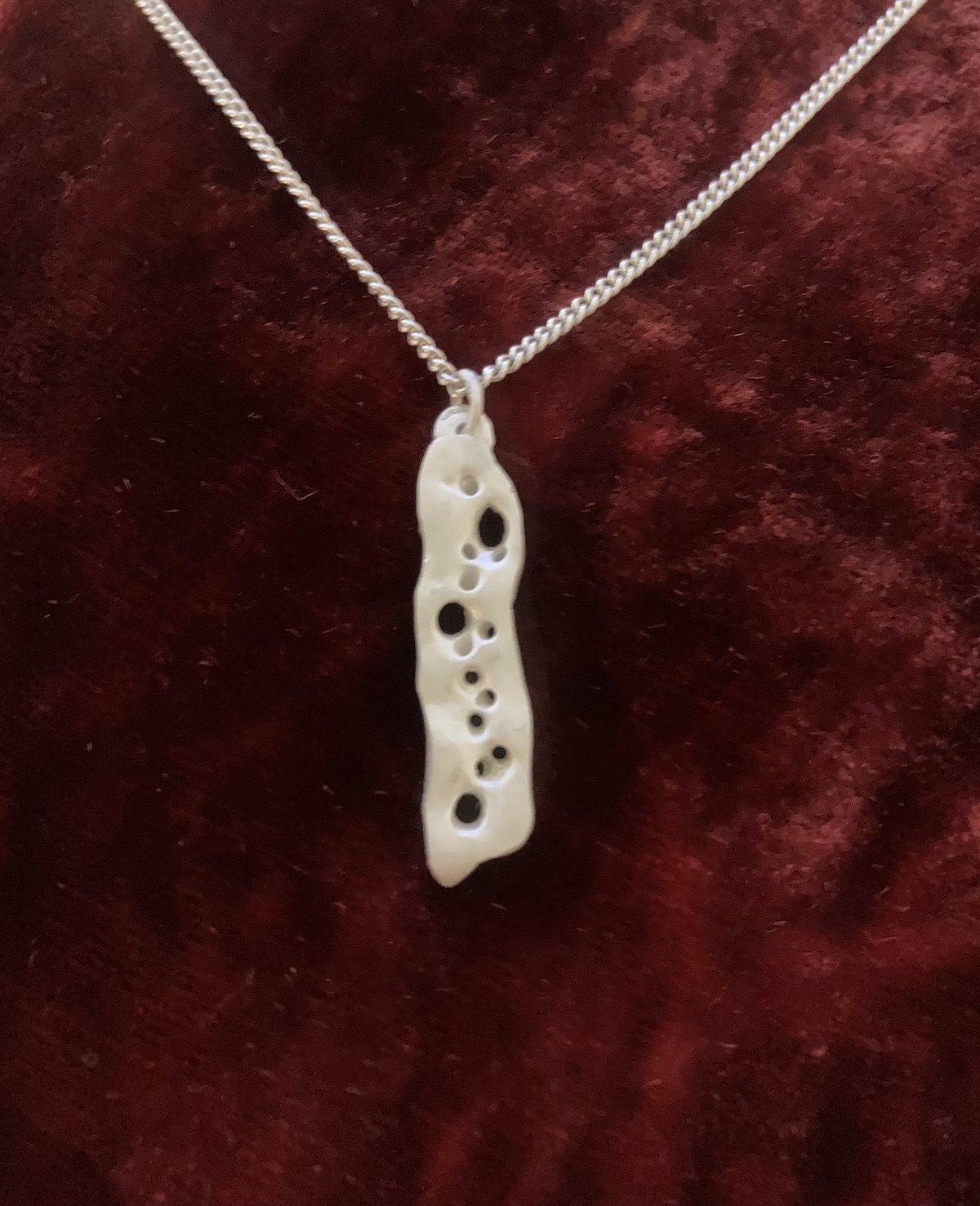 Silver close-up of a butterfly wing pendant with silver chain