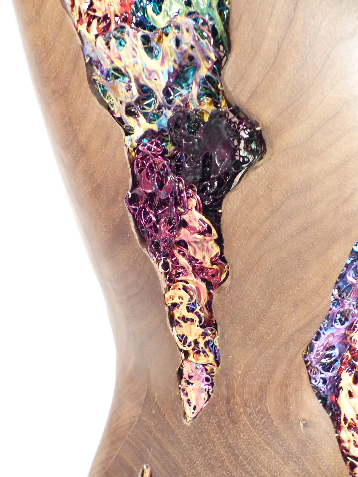 Walnut and paint dragged enamelled wire torso front top