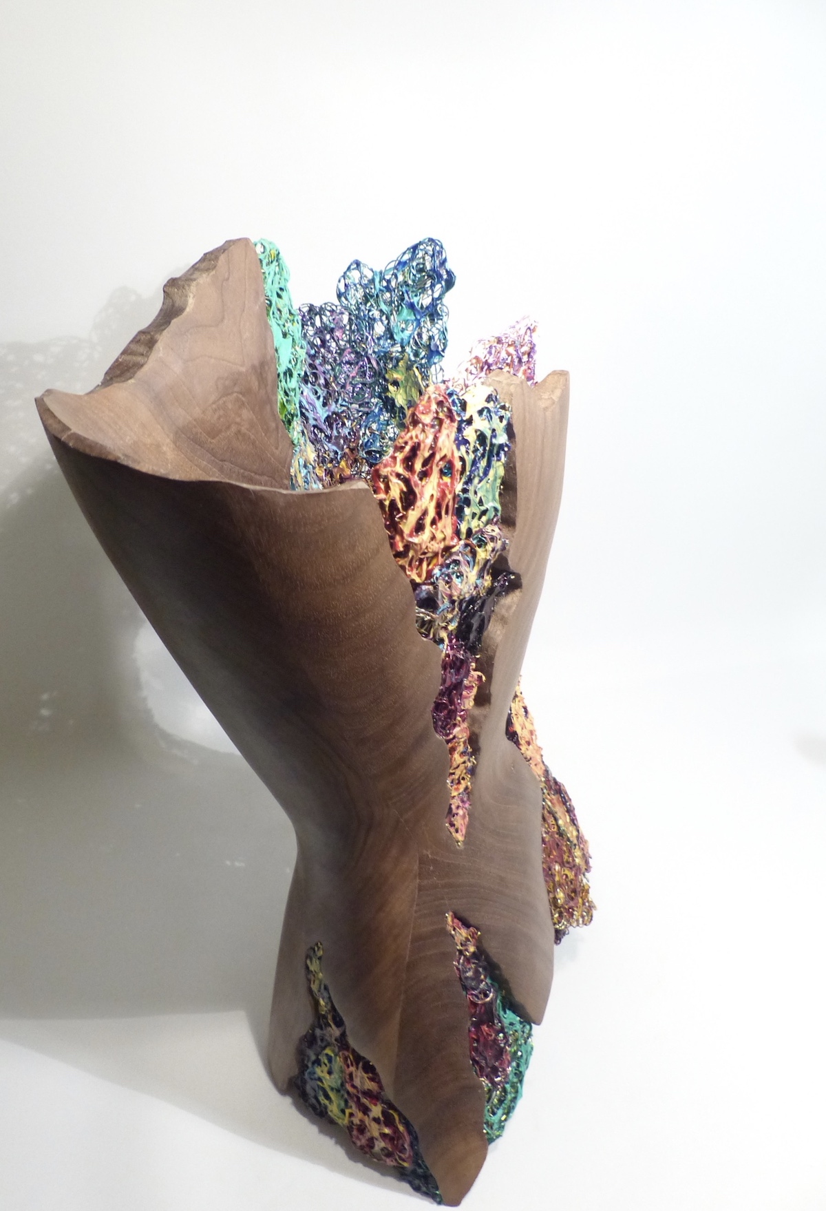 Walnut and paint dragged enamelled wire torsofront wood side top